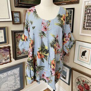 Floral Print Anabelle Paris Womens Tunic Top With Pockets & Button Detail Size L
